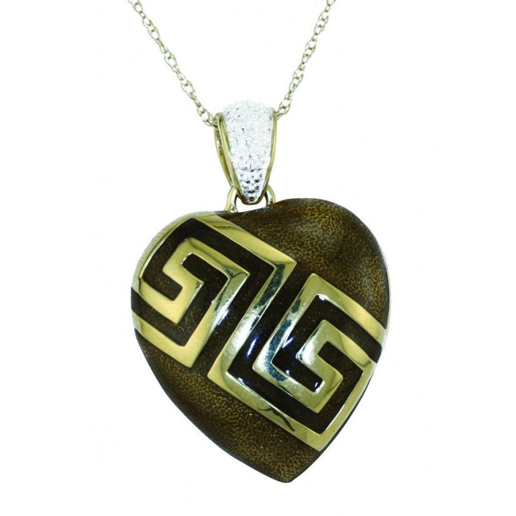 Sliver Heart Locket Gold-toned Brown Enamel